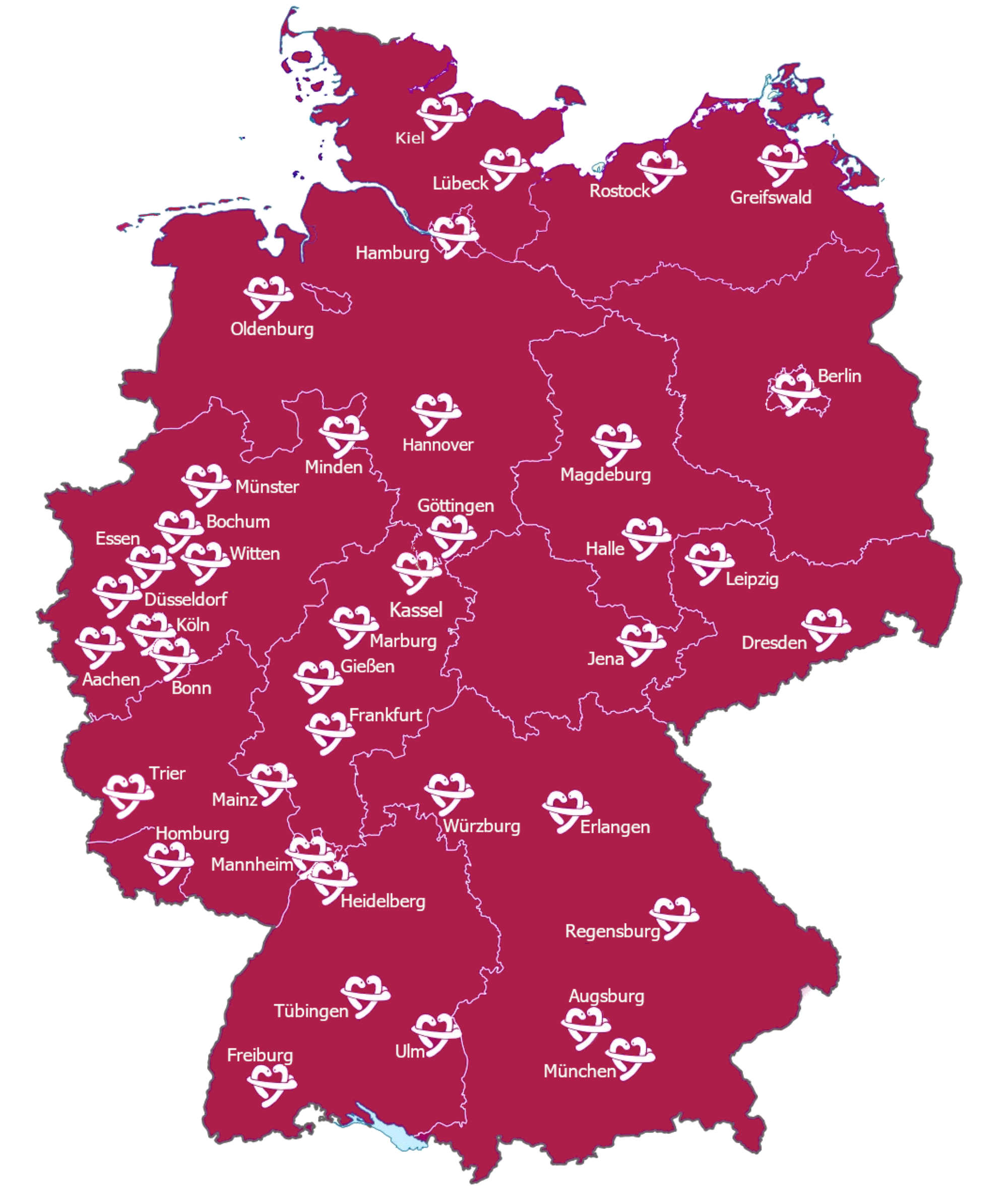 Landkarte von Deutschland auf der die Lokalgruppen verzeichnet sind.